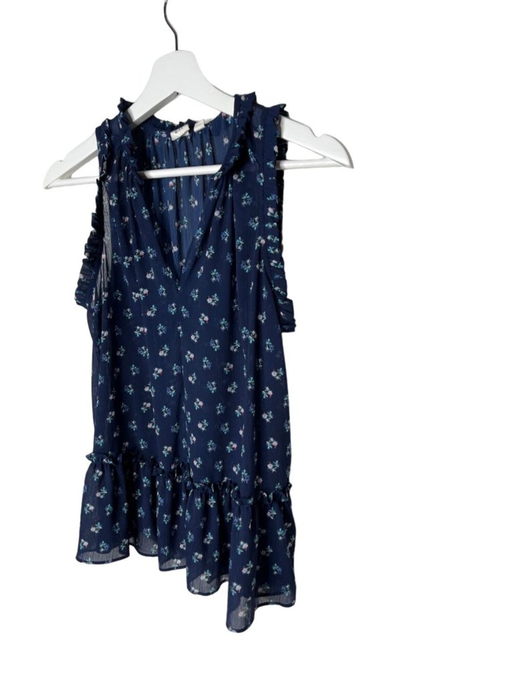 Gap Floral Ruffle Peplum Tank Top Blue White Small Sleeveless Blouse